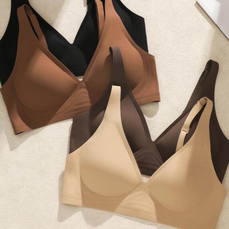 Curve Research Institute Deep V Autumn/Winter Thermal Seamless Deep V Bra with Side Breast Gathering, Wireless Soft Support Bra.