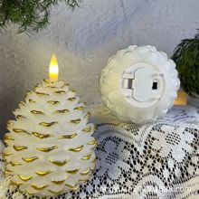 跨境新款仿真松果蜡烛灯圣诞桌面摆件遥控子弹头LED电子蜡烛灯