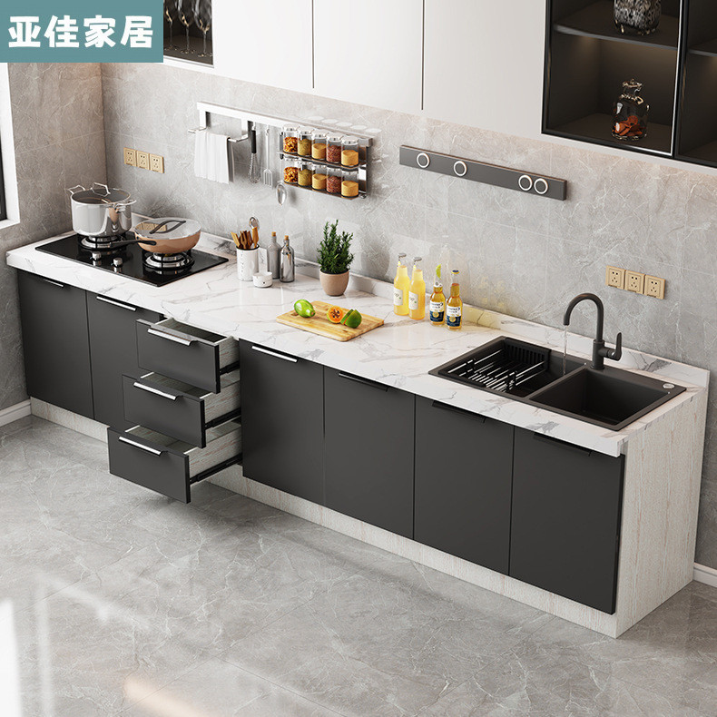 岩板橱柜灶台柜整体橱柜家用厨房厨柜一体式租房简易不锈钢水槽盆