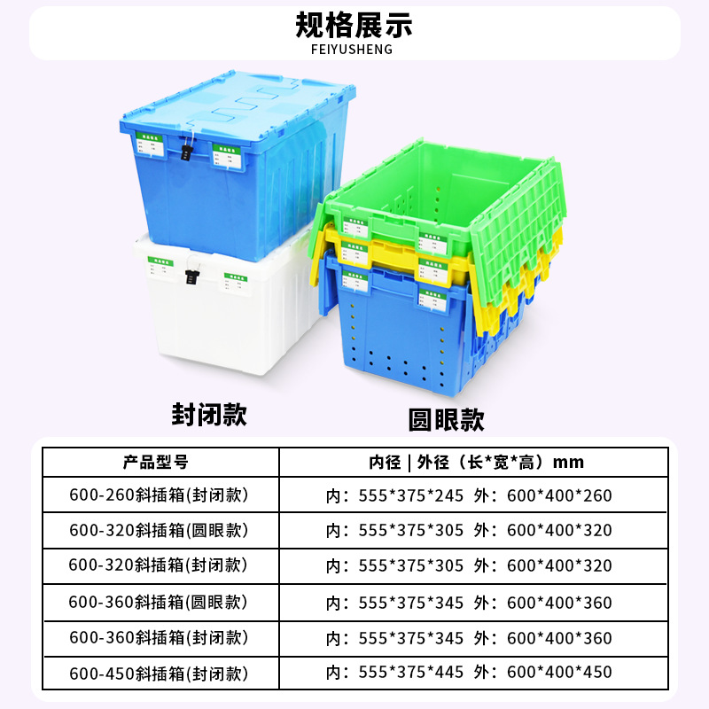 Caja de Logística de Inserción Oblicua Feiyu Sheng, Caja de Transporte Médico, Caja de Plástico para Entrega en Supermercados y Tiendas de Conveniencia con Tapa Abatible