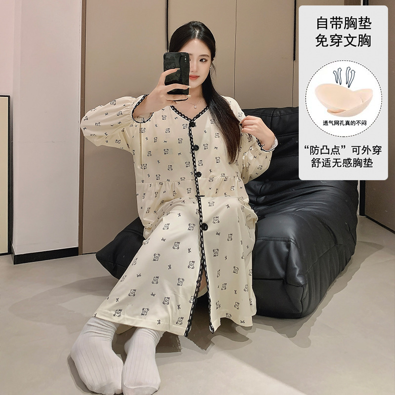 2026 Postpartum Clothing in Stock with Chest Pads, Round Neck, Suitable for Spring, Summer, and Autumn, May, June, Maternity Sleepwear, Nursing Dress + Pants