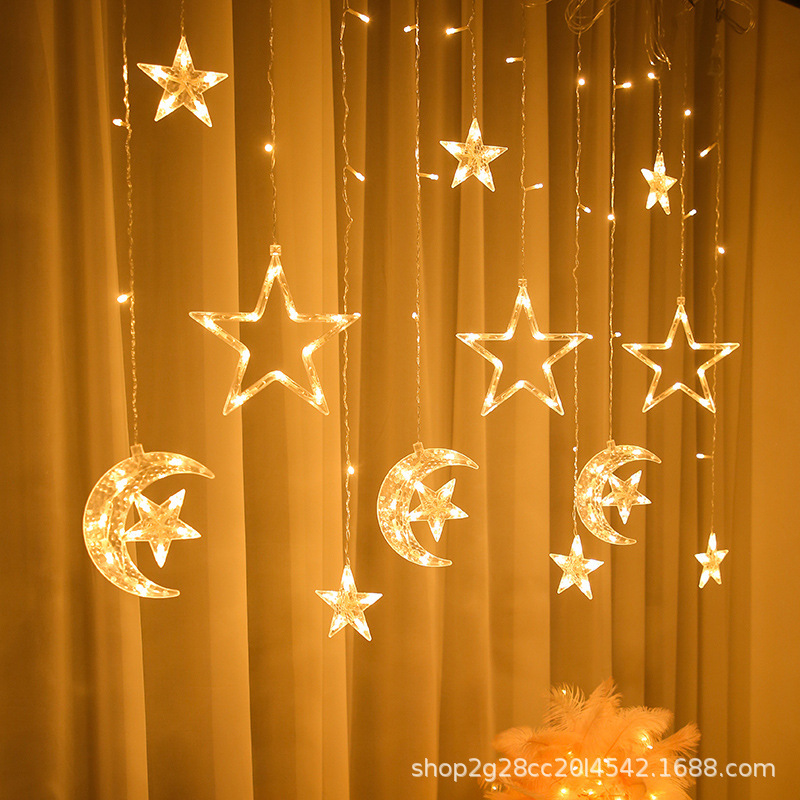 Led Moon Hugging Star Curtain Lights Star Moon Lights Holiday Room Layout Decorative Lanterns Outdoor Waterproof Ice Strip Lights