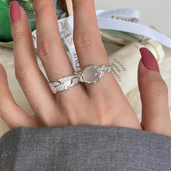 甜美羽毛戒指女微鑲白色鋯石疊戴氣質S925銀開口指環ins食指戒潮