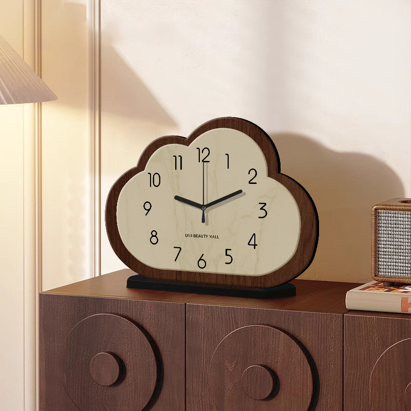 Clouds Antique Style Mirror Wall Clock Painting Desktop Clock Creative Wall Clock Living Room Home Bedroom Silent Retro Pendulum Clock