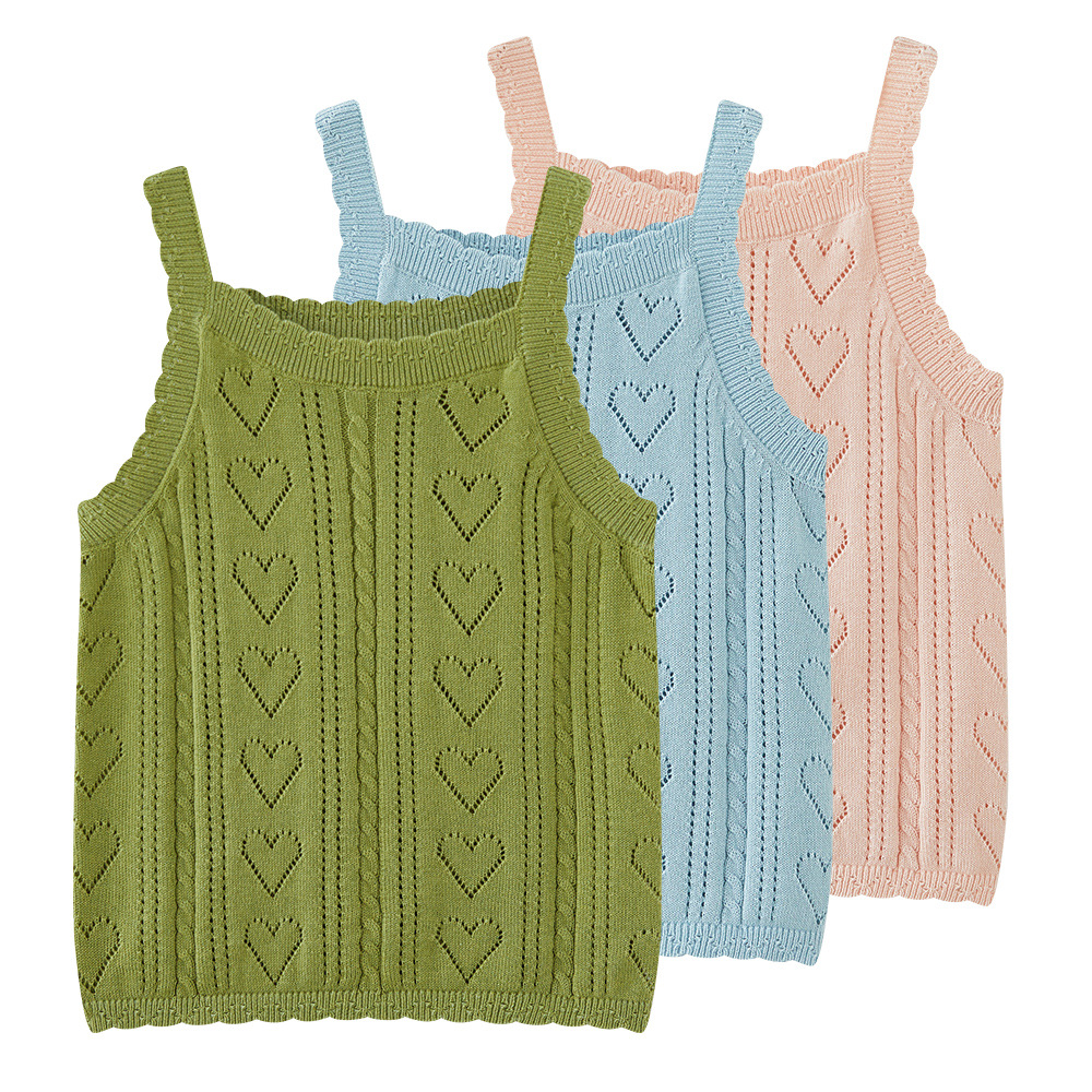 2025 nuevo estilo camisola para niños coreanos amor hueco delgado verano niña chaleco de punto cabello de una pieza