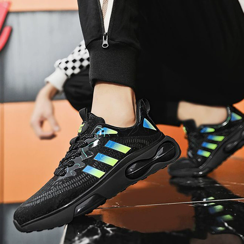Спортивная обувь на воздушной подушке мужская 2025 модная корейская версия трехполосного черного самурая мужская обувь дышащая мягкая шнуровка повседневная обувь