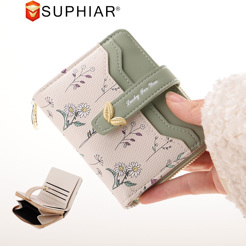 Nuevo producto transfronterizo, cartera sencilla y elegante para mujer, monedero con cremallera y estampado floral, cartera original de alta gama para mujer.