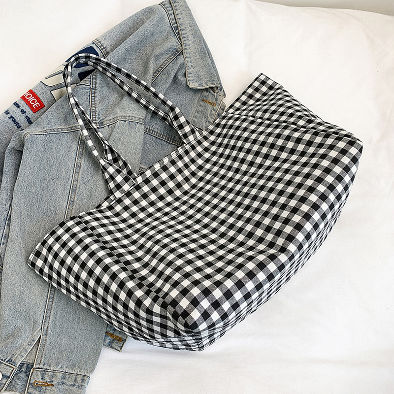 Bolso de lona a cuadros de gran capacidad para mujer 2025 nuevo bolso de hombro de cercanías para estudiantes universitarios