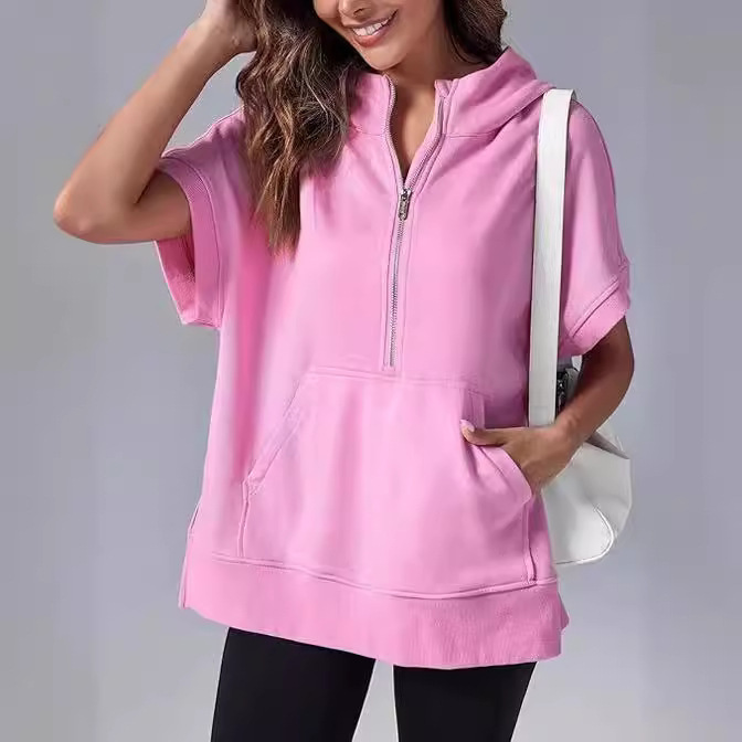 2024 Spring New European and American Cross-border Amazon Independent Station Solid Color Casual Short-sleeved Hooded Sweat
