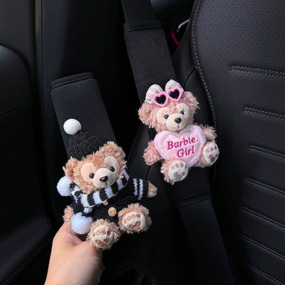 Protector for Girls Car Interior – Seat belt shoulder pad - sweet-face-pink-mirror-heart-rose-black-scarf-hoodie-duffy-pair-of-black-shoulder-pads