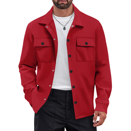 Men's Thickened Wool Blend Cross-Border American Style Workwear Retro Commute Single Button Collar Jacket Casual Long-Sleeve Shirt