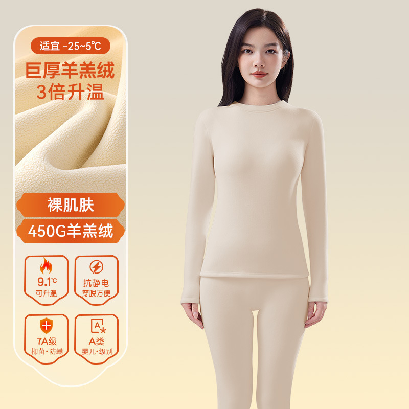 Irina 2025 Autumn/Winter Lamb Wool Thermal Underwear Women's Fleece-Lined Thickened Comfortable Base Layer Set for Women