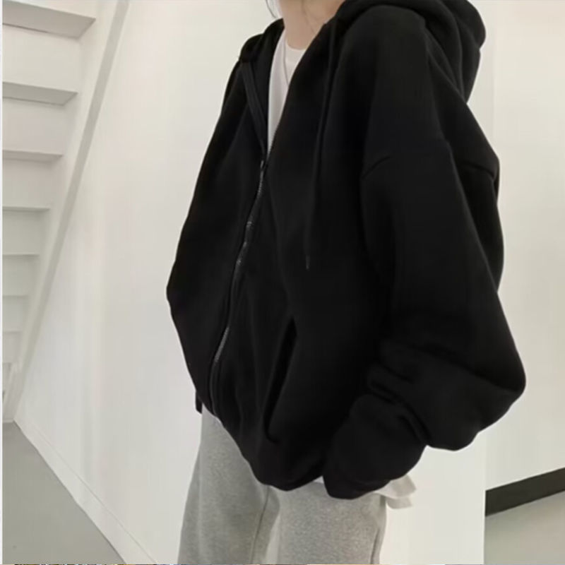 春秋冬款时尚休闲风显瘦外套百搭慵懒风韩版宽松开衫上衣灰色连帽|undefined