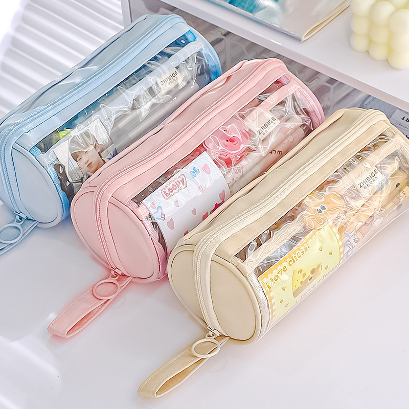2024 New Transparent Pen Case Creative Simple Multifunctional Student Stationery Pencil Case Large Capacity Stationery Box