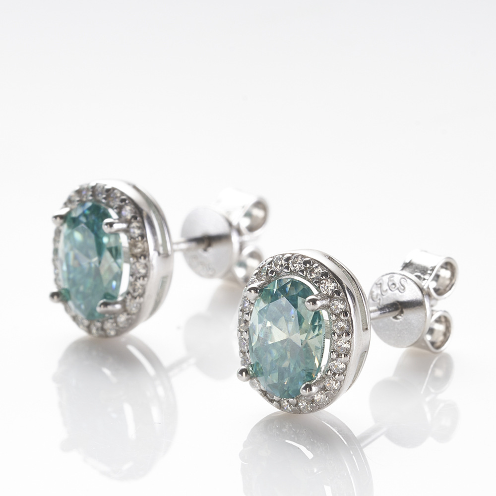 925 plata de diamante dorado color mozanita pernos de piedra oval 1 quilate azul verde pernos de piedra mozanita