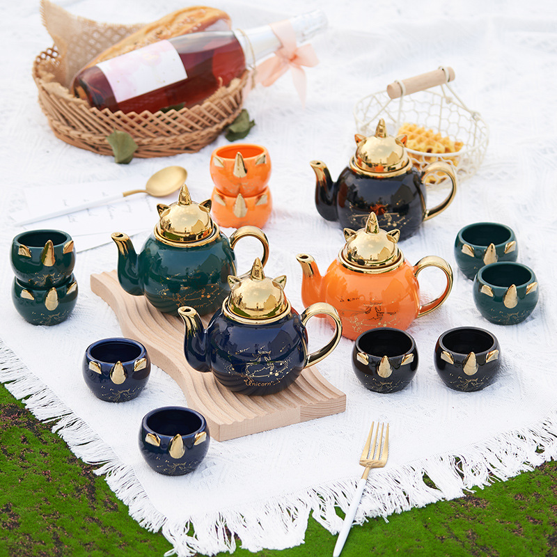 Luz nórdica de lujo flor y hierba tetera traje lindo unicornio tetera taza de té de cerámica con regalo de mano entrega de una sola pieza