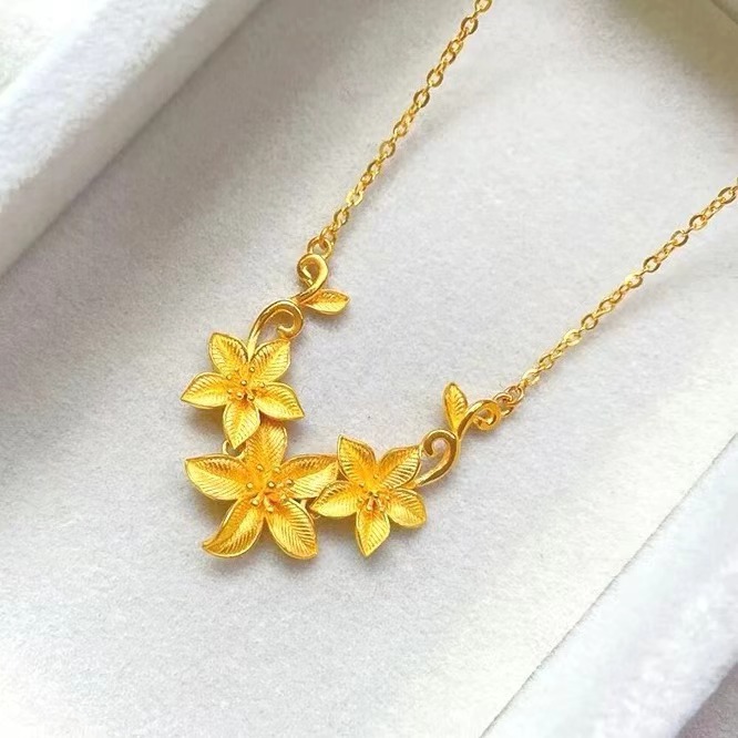 Zlatý obchod s príveskom, svadobný náhrdelník s tromi kvetmi života, ženský pieskový zlatý retiazkový reťazec s kľúčnou kosťou, darček pre priateľku._voghion.com
