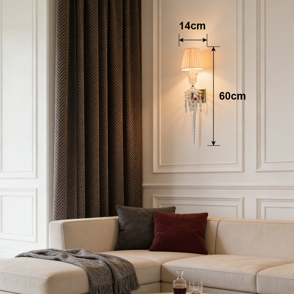 Luz de lujo de cristal francés lámpara de pared de fondo de la sala de estar moderna y simple dormitorio cabezal de cama pasillo lámpara retro