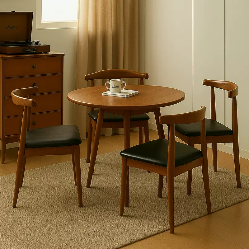 全实木圆餐桌家用小户型吃饭桌椅组合简约咖啡桌阳台茶几洽谈桌子