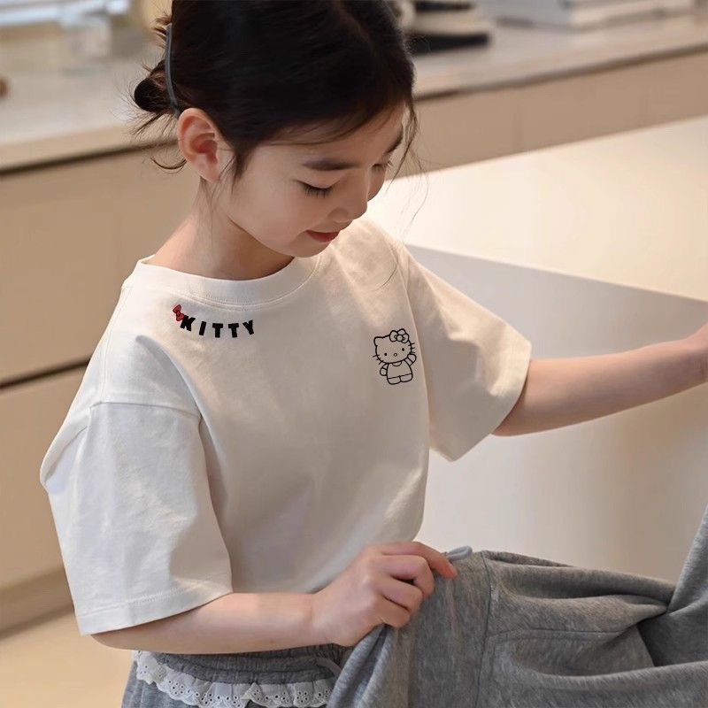 100% Cotton Girls' Short-Sleeve T-Shirt with Letter Print, New Summer Top for Toddlers