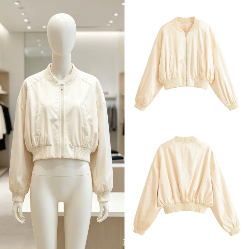 Z brand, foreign trade, European and American style, in-stock ZA women's clothing, 2026 new collection, satin pilot jacket for women