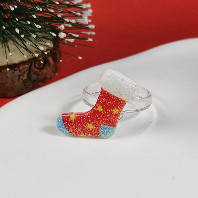 Cartoon Style Christmas Tree Santa Claus Christmas Socks Arylic Wholesale Rings display picture 7