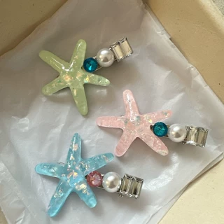 可爱冰透水钻珍珠海星发夹刘海夹碎发边夹海边度假打卡侧边碎发夹