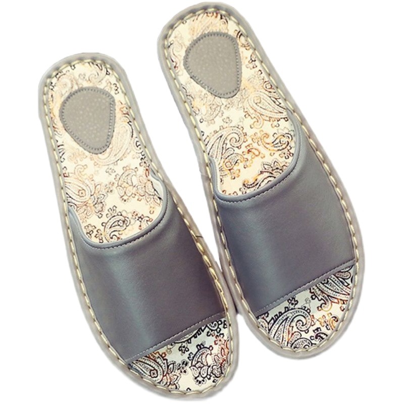 Haining Pure Cowhide Slippers for Home Summer Men's Wooden Floor Indoor Non-Slip Genuine Leather Home Women's Slippers