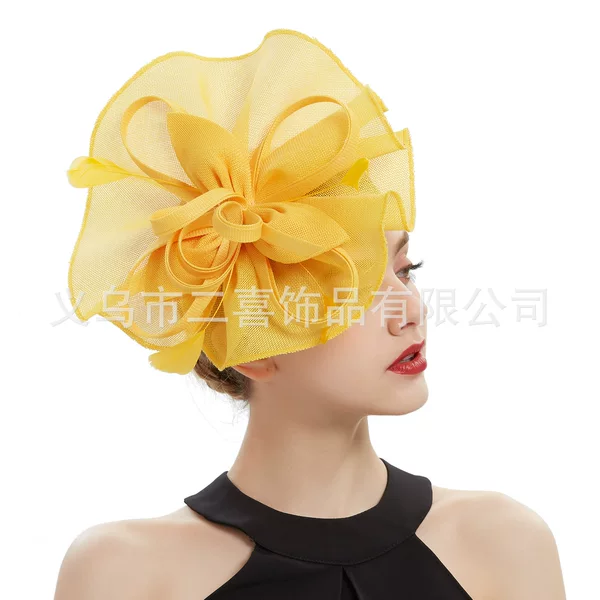 New cross-border imitation linen top hat European and American bride feather flower exaggerated hair accessories horse racing festival top hat headdress
