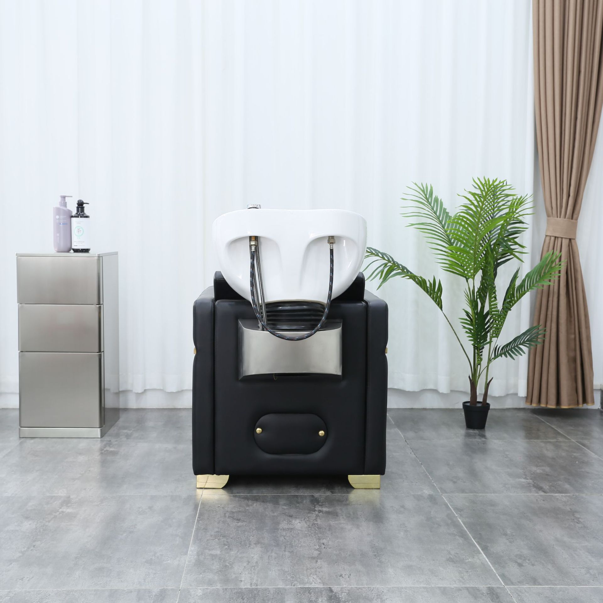 Salón de belleza de peluquería de moda lugar medio tumbado silla de lavado de pelo cama de lavado de pelo Corte de pelo máquina de lavado de agua multifuncional fábrica venta directa
