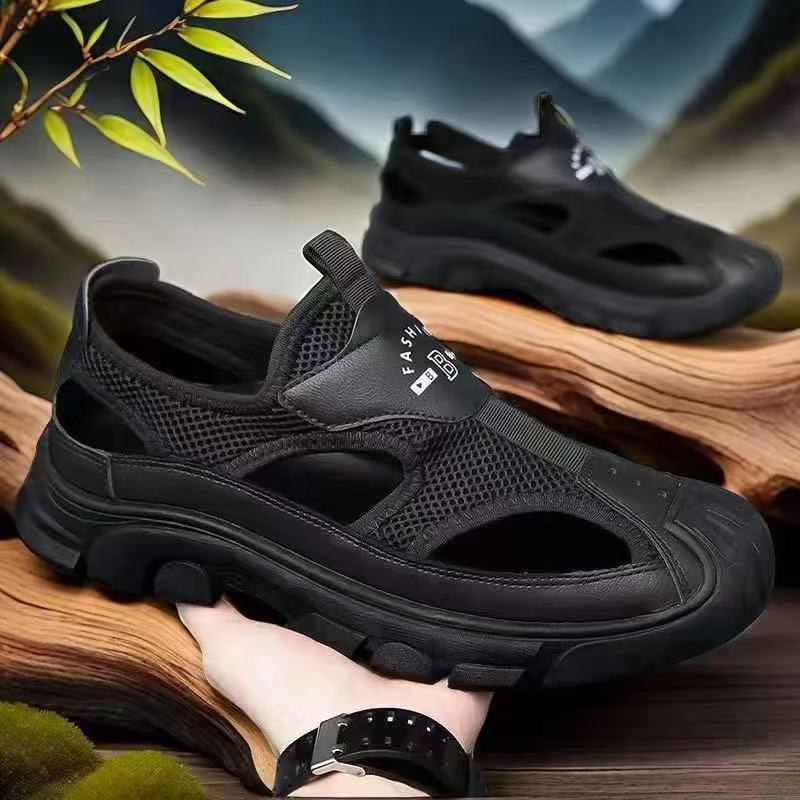 Sandalias Baotou verano antideslizante nuevo estilo malla hueca agujeros transpirables zapatos para hombres zapatos de playa de ocio al aire libre hombres