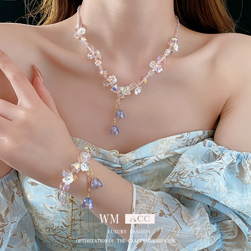 Flor de dopamina collar de borla de cristal moda temperamento dulce cadena de clavícula nicho de joyería de alta gama traje femenino