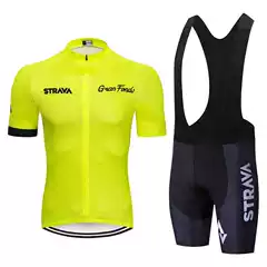 Cross-Border Supply STRAVA Cycling Jersey Short Sleeve Set with Bib Shorts, Bike Apparel, Custom Logo Available, Factory Direct