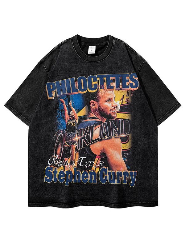 Golden State Warriors Curry Short-Sleeve Crew Neck Washed T-Shirt Men's Printed Direct-Print Loose Street Basketball Fashion Cross-Border