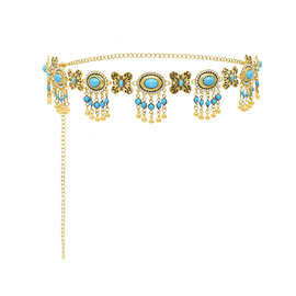 新款金色镶钻民族风腰链仿松石敦煌新疆旅游影楼写真出片腰带配饰