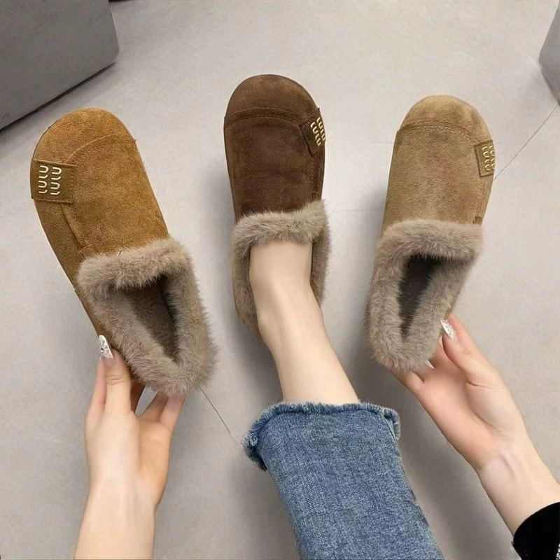 Demi‑season warm slippers, PVC upper, suede‑effect and faux‑fur trim, Korean style, sizes 36–40