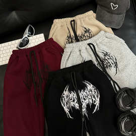 冬中小童加绒卫裤哥特风加厚长裤保暖男孩美式喷绘休闲童裤潮跨境