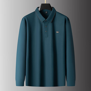 2025 Spring New Men's Polo Shirt Plus Fat Plus Size Business Casual Lapel Long-Sleeved T-Shirt