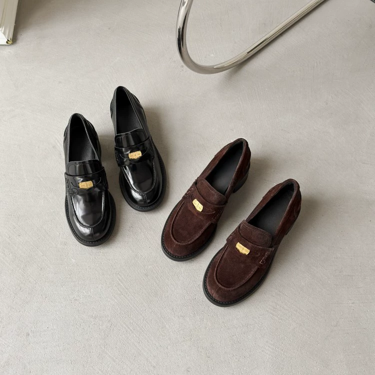 Золотая монета Lefu обувь женская кожа 2025 новый старый стиль денег ретро туфли на каблуках