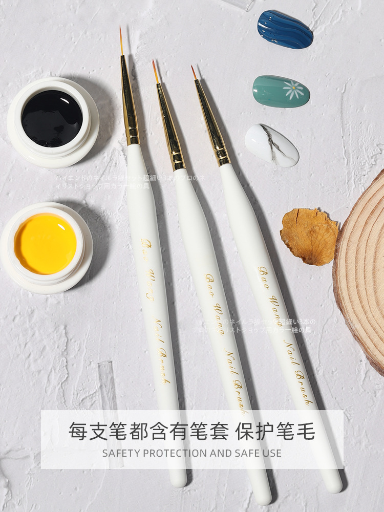 Pluma Japonesa de Arte de uñas pluma de pintura de uñas dibujo profesional textura mate ultrafina Blanco fototerapia herramientas traje 3 Pack
