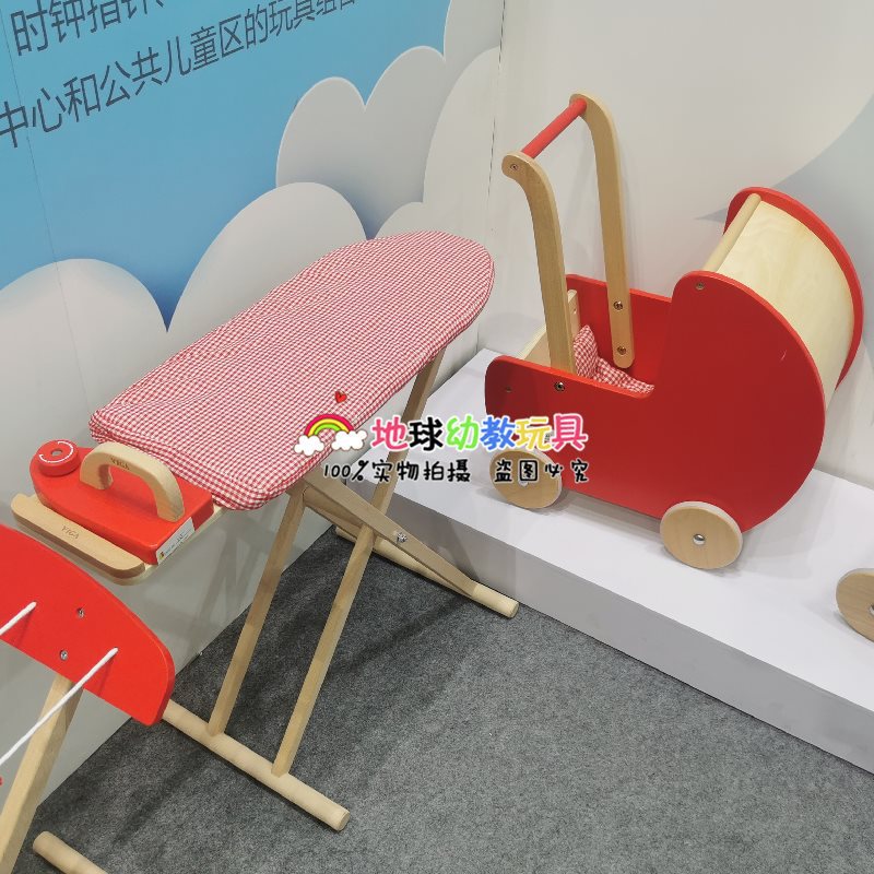 Children's Doll Cart Crib Role Play Game Toy Wooden Baby Early Education Play Home Shopping Cart