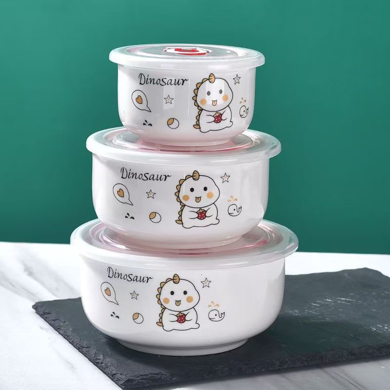 [Múltiples opcionales] tazón de cerámica fresca bolos de fideos con cubierta de almuerzo caja de almuerzo bolos de sellado horno de microondas cubierta doméstica