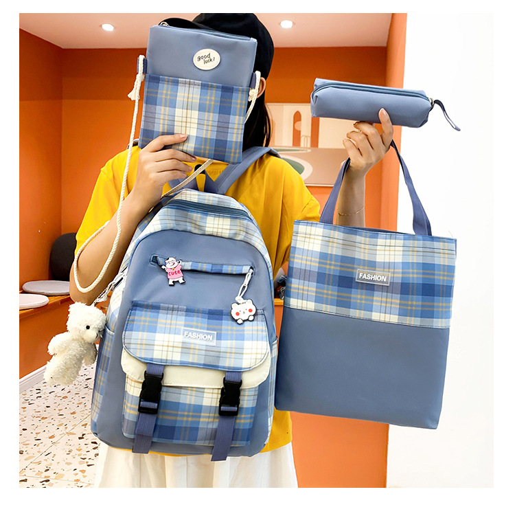 Wholesale Four-piece Contrast Color Plaid Backpack Nihaojewelry display picture 45