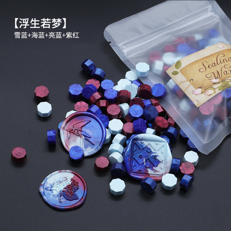 Ocho-lado fuego pintura cera grano mezclado color 35g bolsa de embalaje fuego pintura cera sello al por mayor sobre DIY mano cuenta de sellado Uso de cera