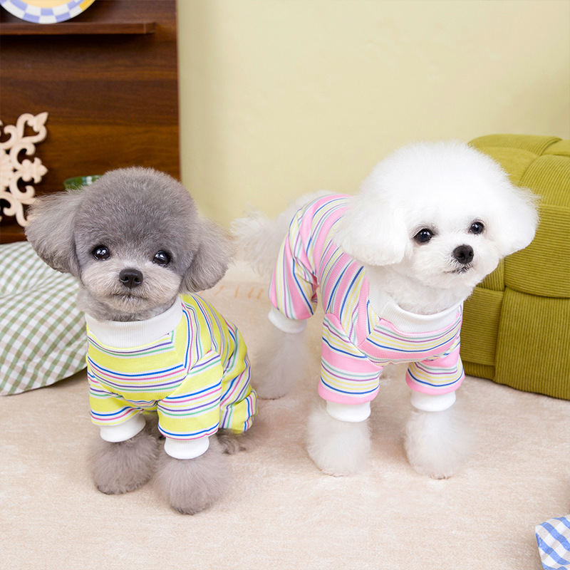 Primavera y verano transpirables cuatro estaciones coloridas rayas deportivas para perros de cuatro patas ropa doméstica para gatos aire acondicionado ropa para perros