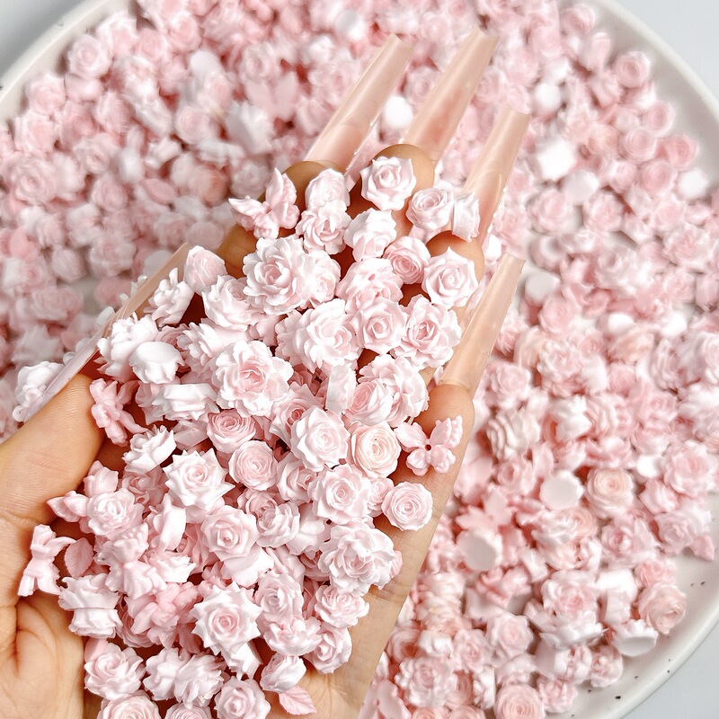 Manor Rose Resin Nail Art Accessories Gradient Faux Pink Soft Flowers 3D Small Flowers Wearable Nail Art Decorations