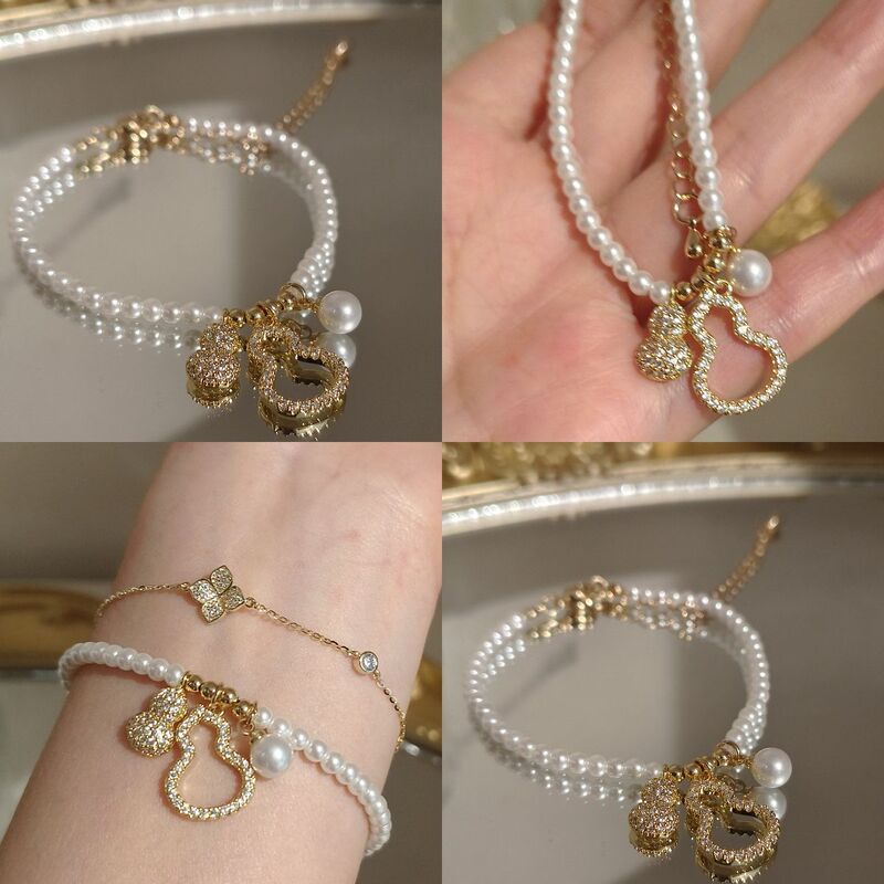 Autumn and winter zircon hollow gourd pearl bracelet, elegant, simple, gentle, and sophisticated, niche high-end jewelry Autumn and winter zircon hollow gourd pearl bracelet, elegant, simple, gentle, and sophisticated, niche high-end jewelry