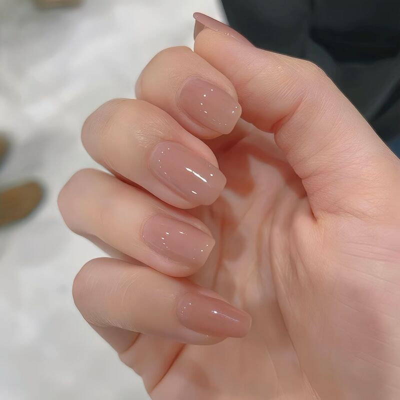 [Cinnamon Tea Jelly] High-Quality Japanese-Style Light Therapy Nude-Feel Handmade Wearable Nails, Daily Short-Length Nail Stickers, Hot-Selling Item