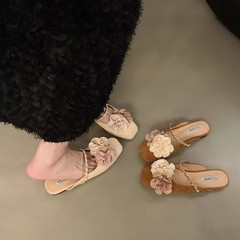 新しい中国風包頭ハーフスリッパ女の子夏レトロスカートフラットサンダルフレンチメリージェーンシューズサンダル
