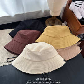 简约纯色渔夫帽女夏季防晒遮阳宽檐可折叠透气百搭显脸小水桶帽男